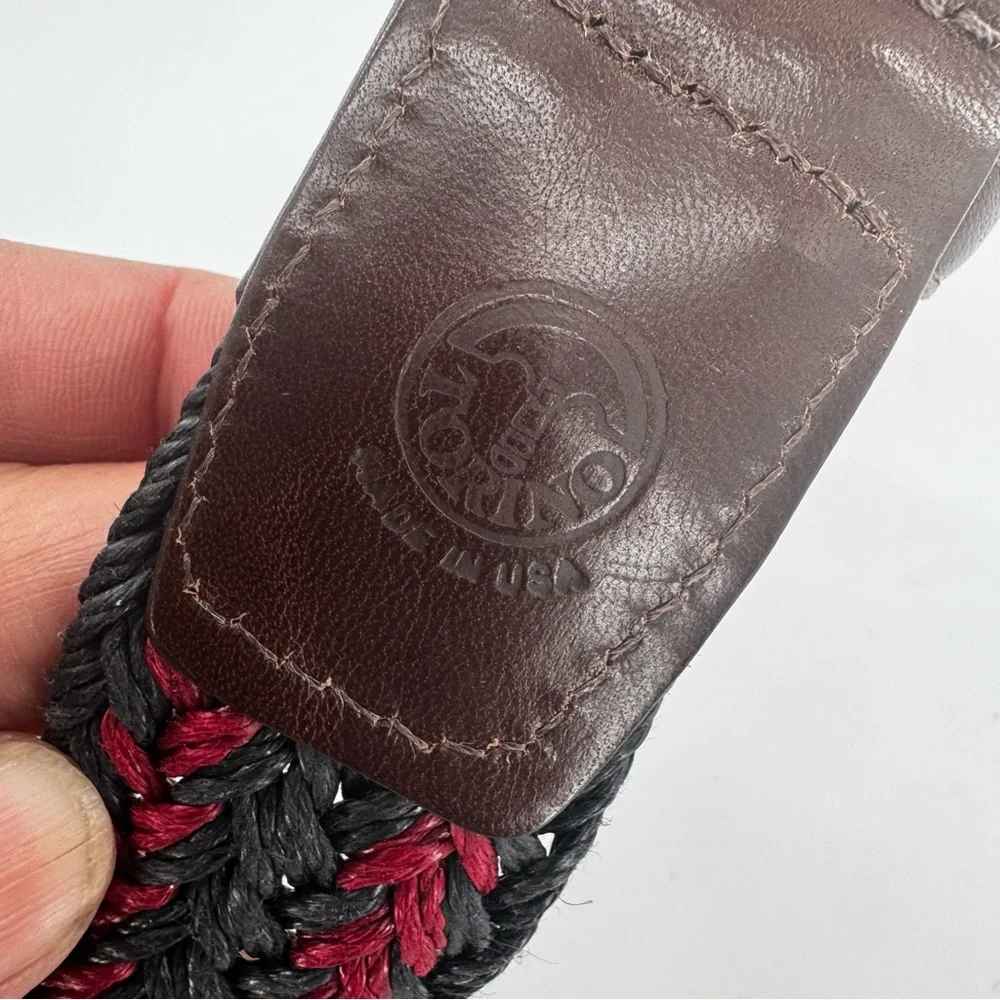 Vintage Torino Mens Silver Buckle Belt Woven‎ Red Black Brown Leather Size 44